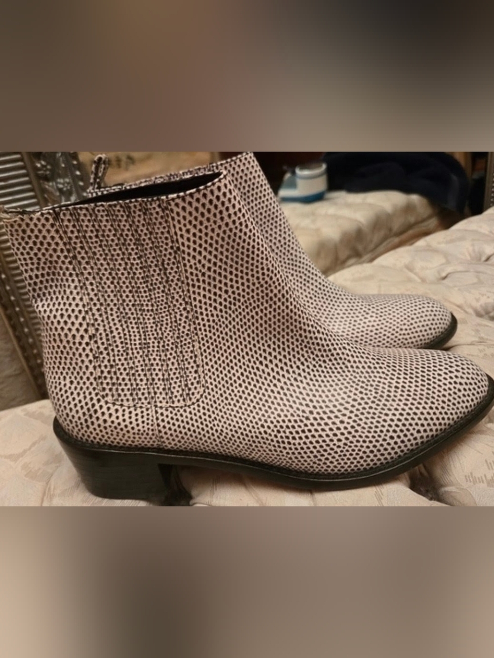 Loeffler Randall Snakeskin Chelsea Boots Black White Size 7